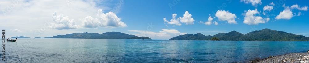Beautiful landscape of the beach island and moutain. Panorama.