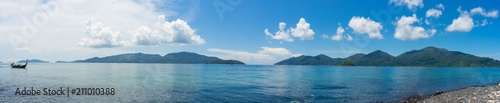 Beautiful landscape of the beach island and moutain. Panorama.