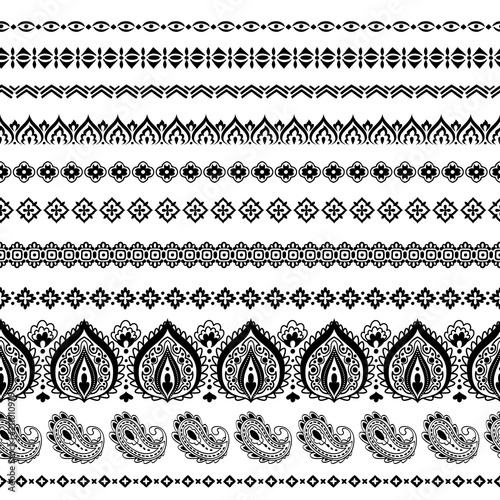 Indian style seamless borders vector set.