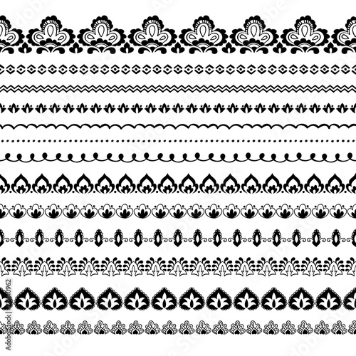 Indian style seamless borders vector set.