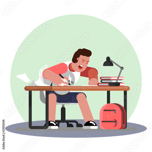 Man hard working and studing
