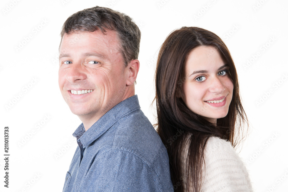 back to back fun couple father and teenager daughter girl back to back fun couple father and teenager daughter girl