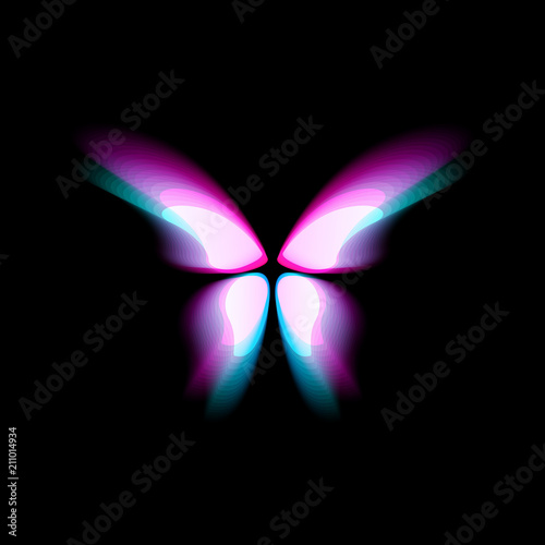 Butterfly isolated logo. Bright colorfull butterflies wings, dynamic movement, blurred effect. Abstract vector logotype on black background. © artyway