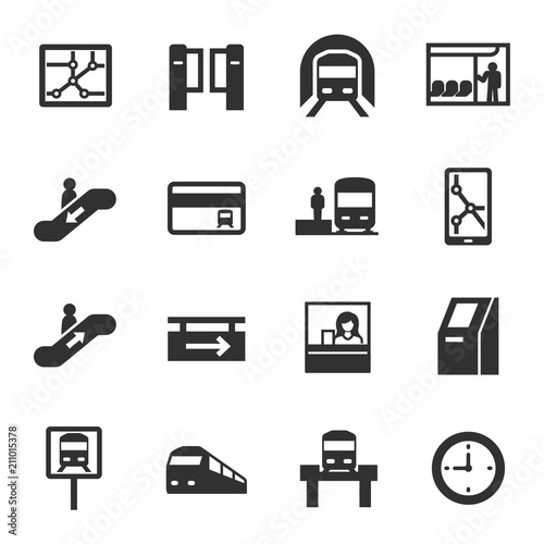 metro, monochrome icons set. subway rapid transit system, simple symbols collection