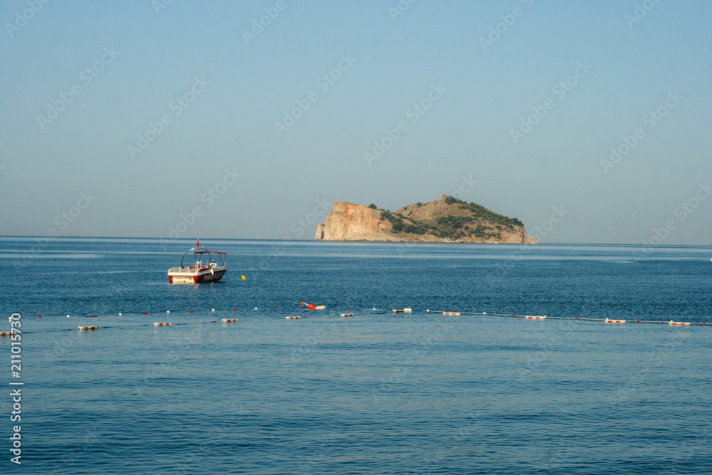 sea morning, island and boat