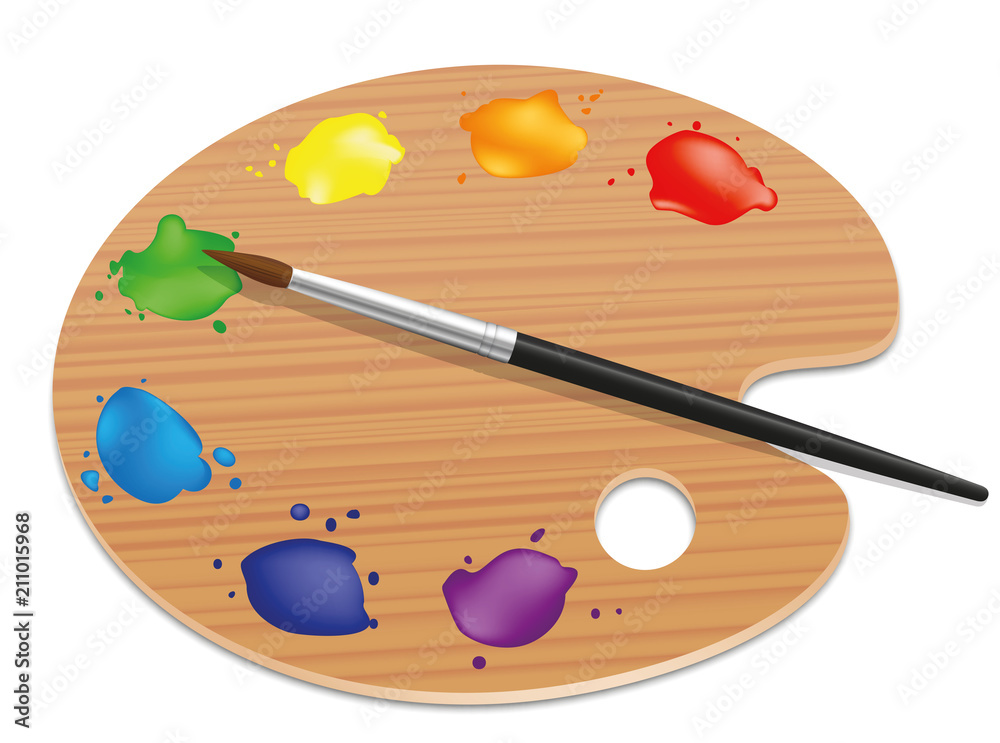 Artists palette. Painting wood board with different colors and a