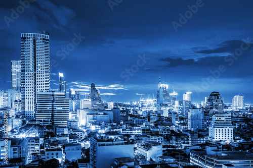 scenic of old town cityscape on blue filter