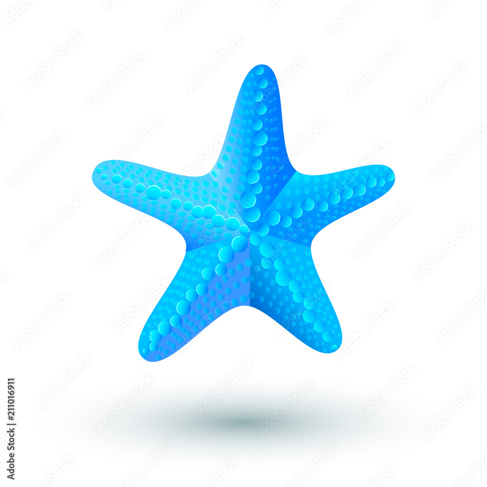 Blue starfish isolated on white background. Starfish for t-shirt print, flyer, poster design. Vector illustration. Blue starfish isolated on white background. Starfish for t-shirt print, flyer, poster design. Vector illustration.