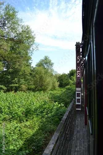 traversée d'un pont par le train à vapeur touristique, train de la vallée de la Doller, Vallée de la Thur, Alsace, Vosges, France