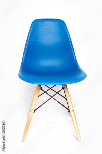 Blue modern chair with wooden legs