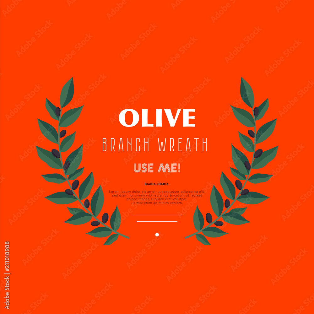 Decorative wreath olive branch. For labels, packaging, posters, festivals.