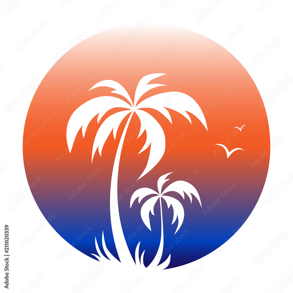 A logotype of a palm tree in a circle.