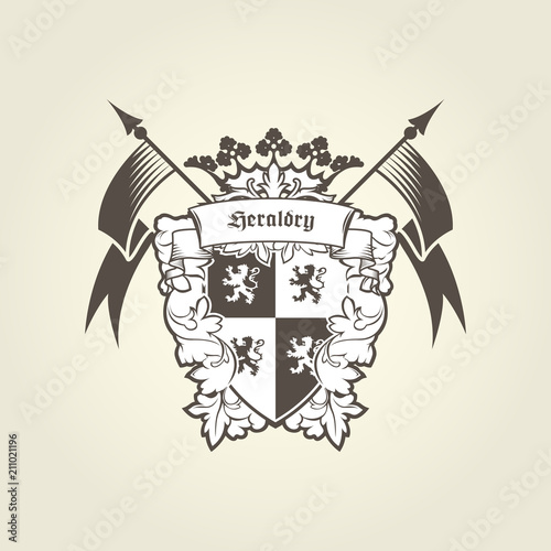 Royal coat of arms - heraldic blazon, emblem with shield lions