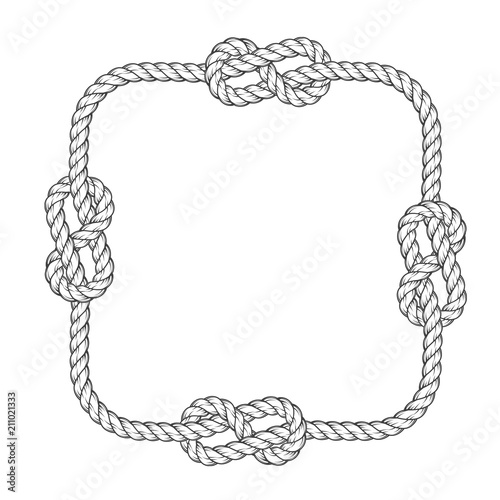 Rope frame - square rope frame with knots, vintage style