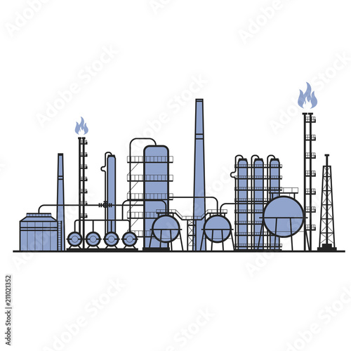 Petrochemical factory - manufacturing plant silhouette, chemical industry