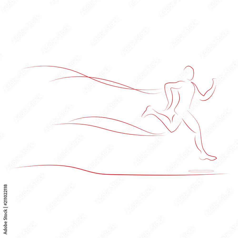 Red line color drawing of athelte running fast. Red line color drawing of athelte running fast.