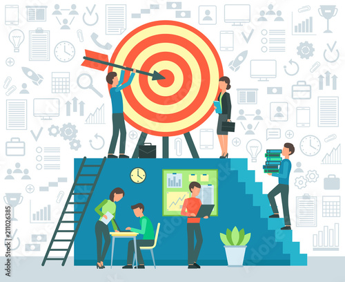 Office work. Business concept. Teamwork. Target achievement. Flat design. Vector illustration.