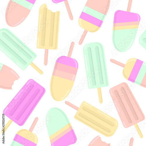 Seamless vector pattern with popsicles in pastel colors.