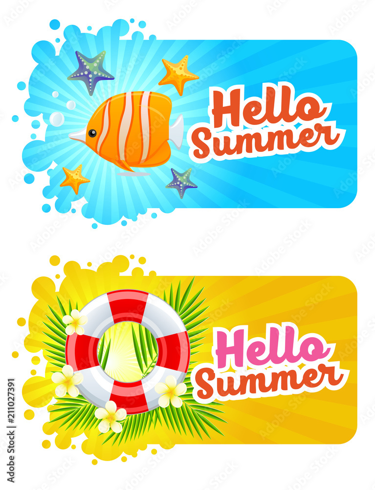 hello summer banner with ocean theme