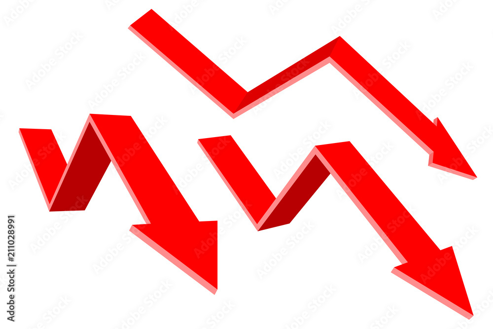 Red financial down moving arrows. Falling trend Red financial down moving arrows. Falling trend