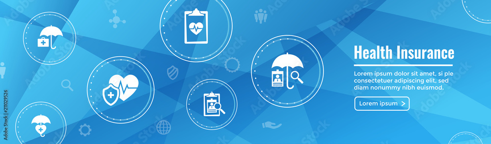 Health insurance Web Banner -- Umbrella icon set with medical icons - obrazy, fototapety, plakaty 