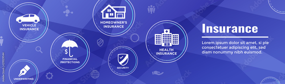Insurance Web Header Banner - Covers homeowners, medical, life, and vehicle insurance