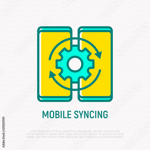 Mobile syncing thin line icon. Modern vector illustration.