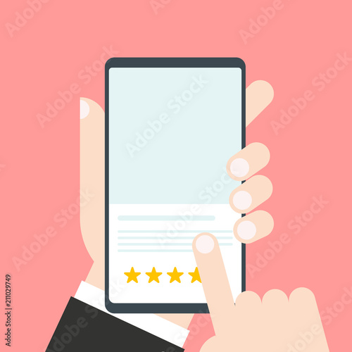 Customer reviews, rating, classification concept on smartphone screen