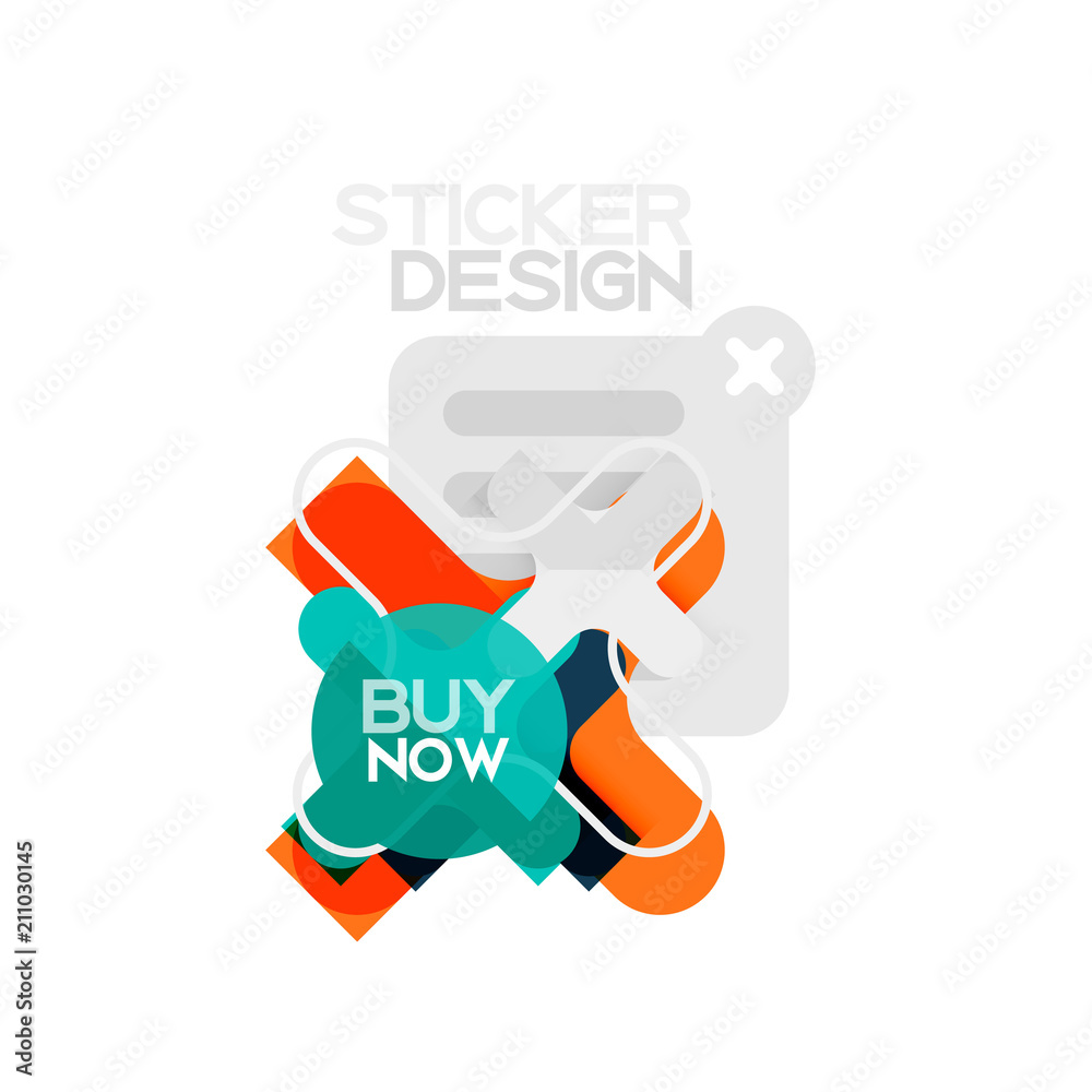 Flat design cross shape geometric sticker icon, paper style design with buy now sample text, for business or web presentation, app or interface buttons Flat design cross shape geometric sticker icon, paper style design with buy now sample text, for business or web presentation, app or interface buttons