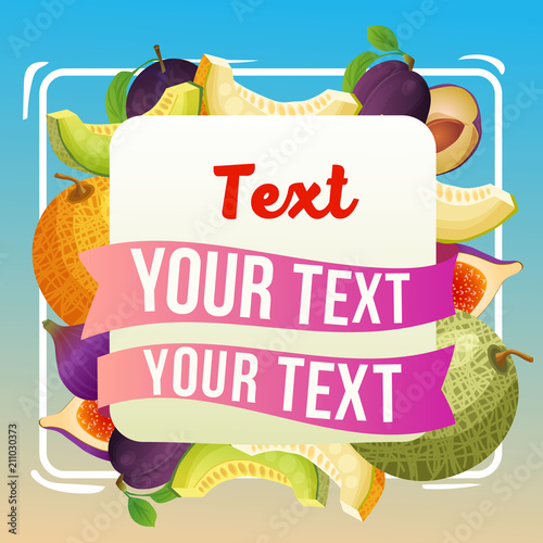 melon plum fig card vector