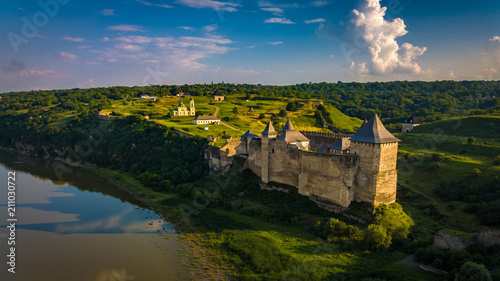 Aerial view of medieval Khotyn fortress and river Dniestr, Ukraine. photo