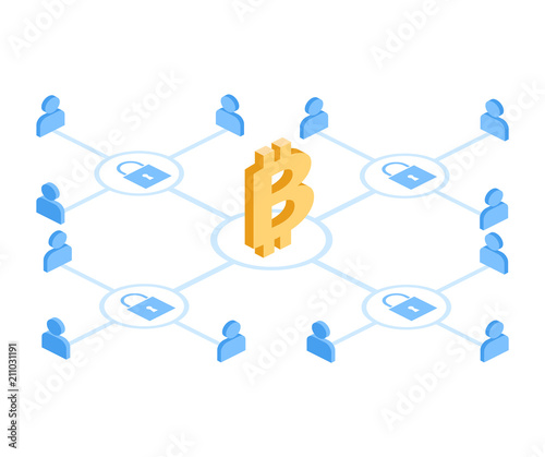 Isometric 3D vector illustration blockchain, user communication, anonymity