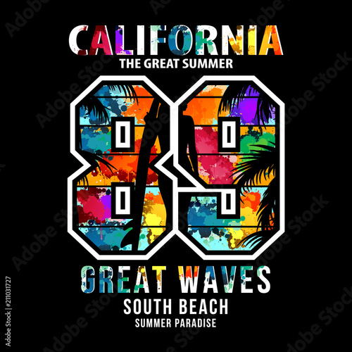 california water color typography t shirt vector illustration