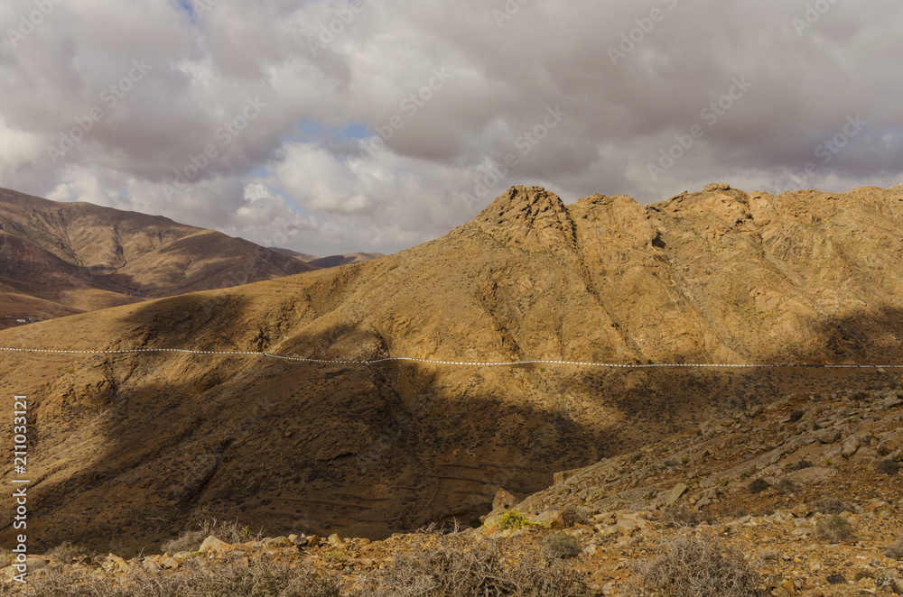 Typical landscape of Fuerteventura with barren volcanic mountains  - the view from the vantage point near Betancuria