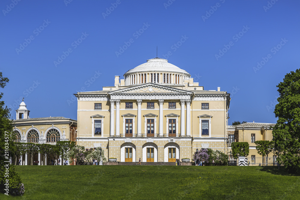The Pavlovsky (Big) Palace. View from the river Slavyanka. Pavlovsk, St. Petersburg. Russia
