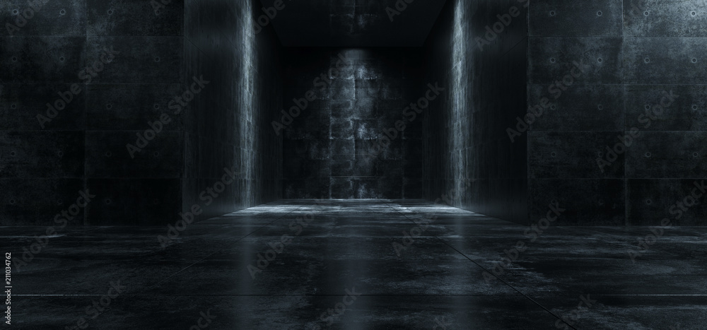 Fototapeta Pusty Ciemny Grunge Betonowy pokój Z światłami Na ścian 3D renderingu