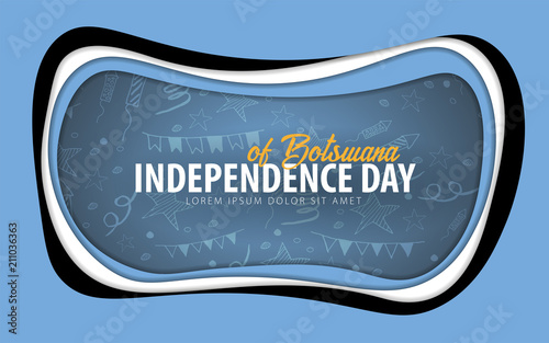Botswana. Independence day greeting card. Paper cut style.