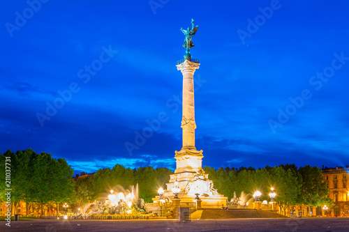 Night view of the Monument aux Girondins in Bordeaux, France photo