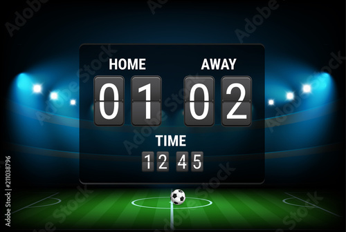 Digital scoreboard with stadium background. Infographic template