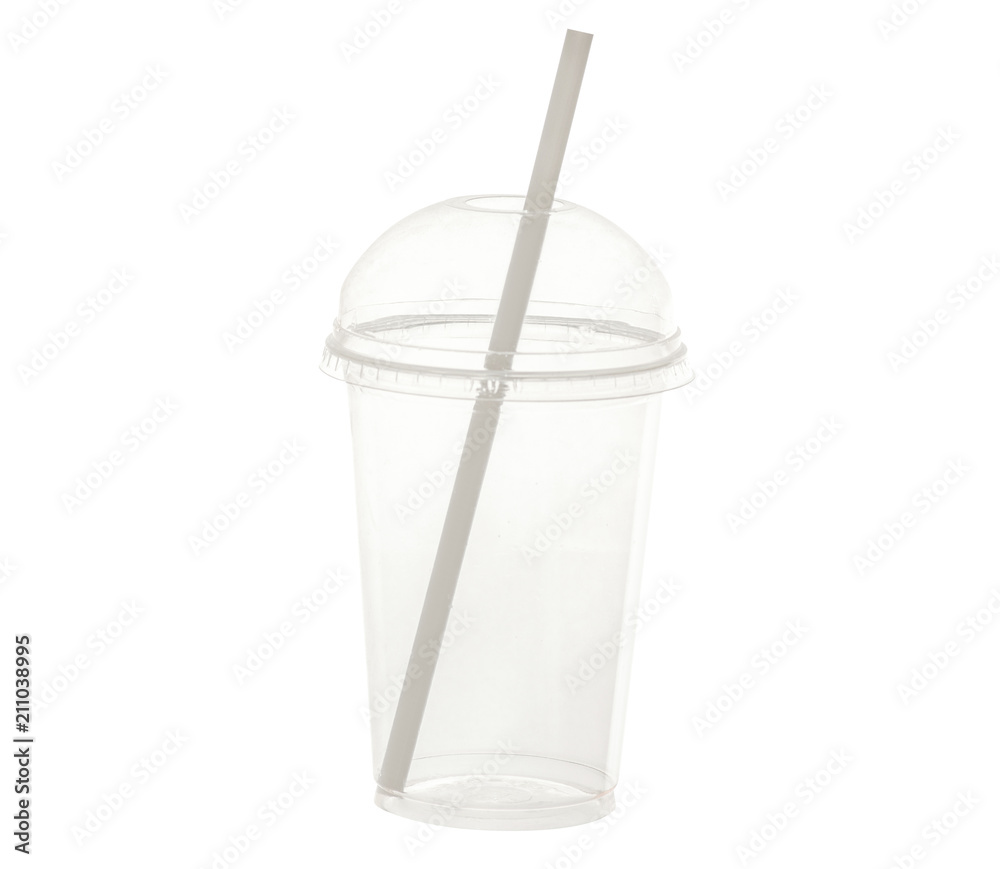 Plastic cup with a tube on a white background isolation Plastic cup with a tube on a white background isolation
