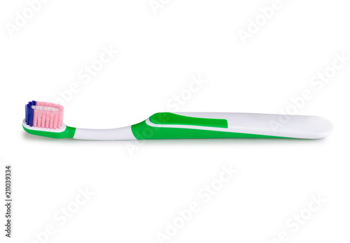 Toothbrush green color on white background isolation