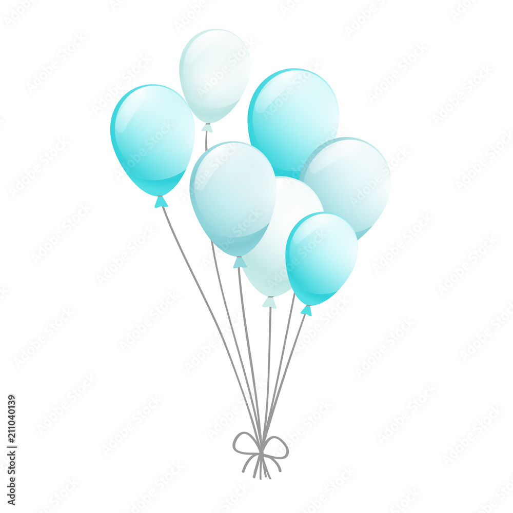 a bunch of blue balloons on the white background