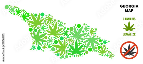 Royalty free marijuana Georgia map composition of weed leaves. Concept for narcotic addiction campaign against drugs dependence or cannabis legalize.