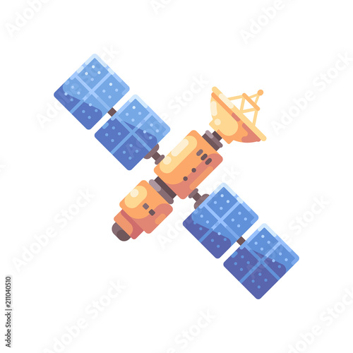 Colorful space satellite illustration. Space technology flat icon.