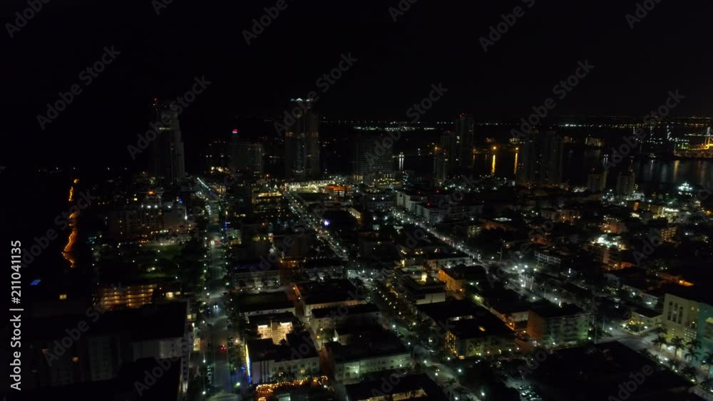 Aerial video Miami Beach south of 5th street at night Aerial video Miami Beach south of 5th street at night