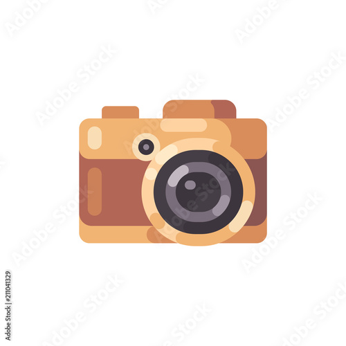 Brown camera illustration. Photography flat icon