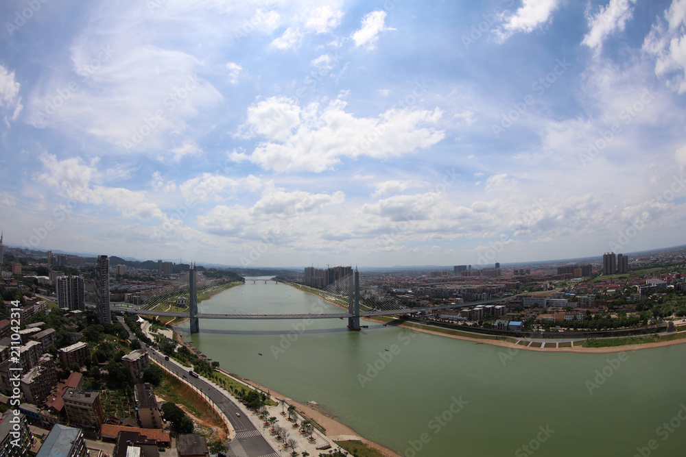 Fototapeta premium Dongting lake river scenery 桥梁 bridge