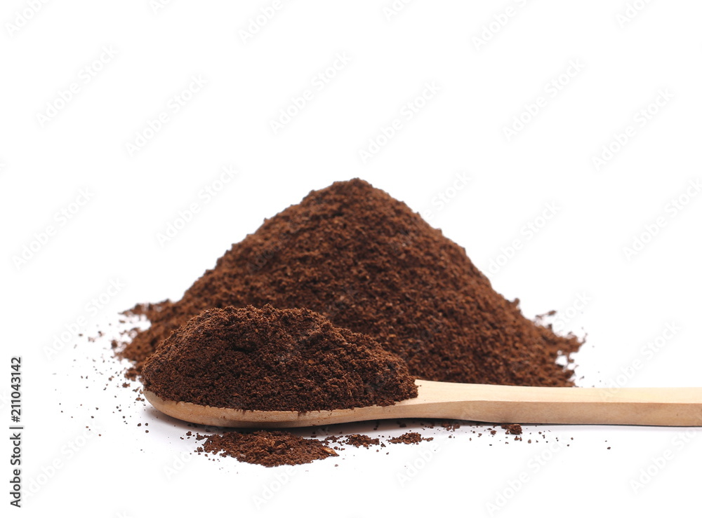 pile instant coffee in wooden spoon isolated on white pile instant coffee in wooden spoon isolated on white