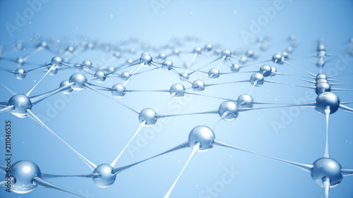3d illustration slow moving of molecules or network from glass and crystal photo