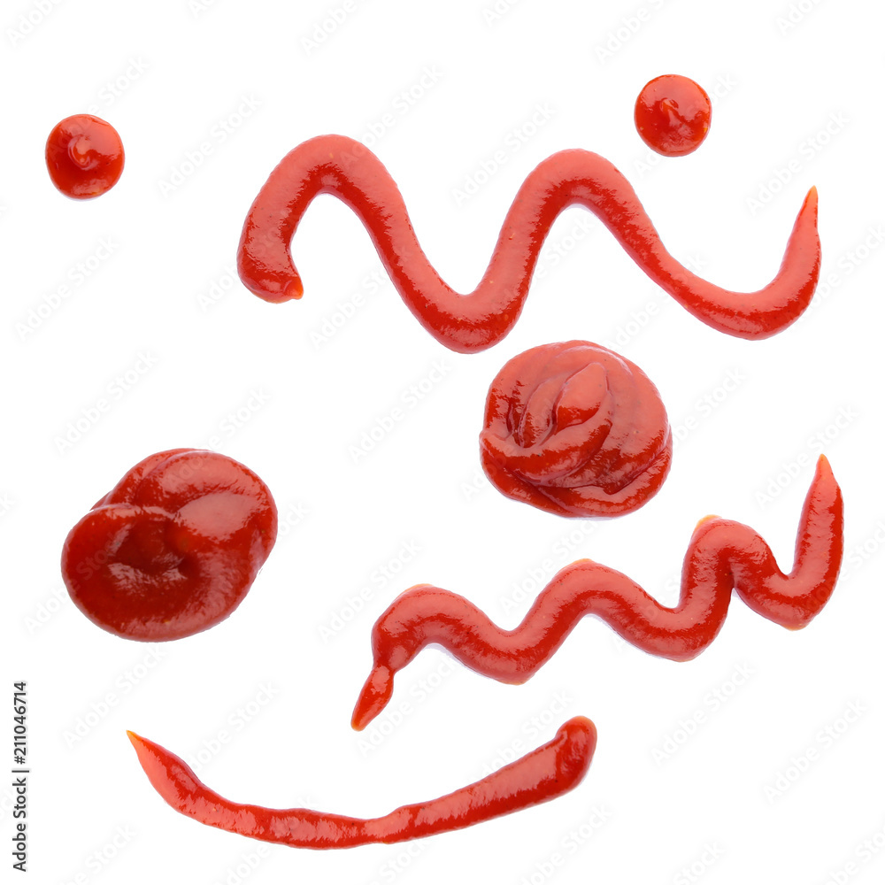 Red ketchup splashed on the white surface Red ketchup splashed on the white surface
